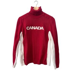 Hudson’s Bay Olympic Two Toned Red White Cotton Y2K Embroidered Turtleneck